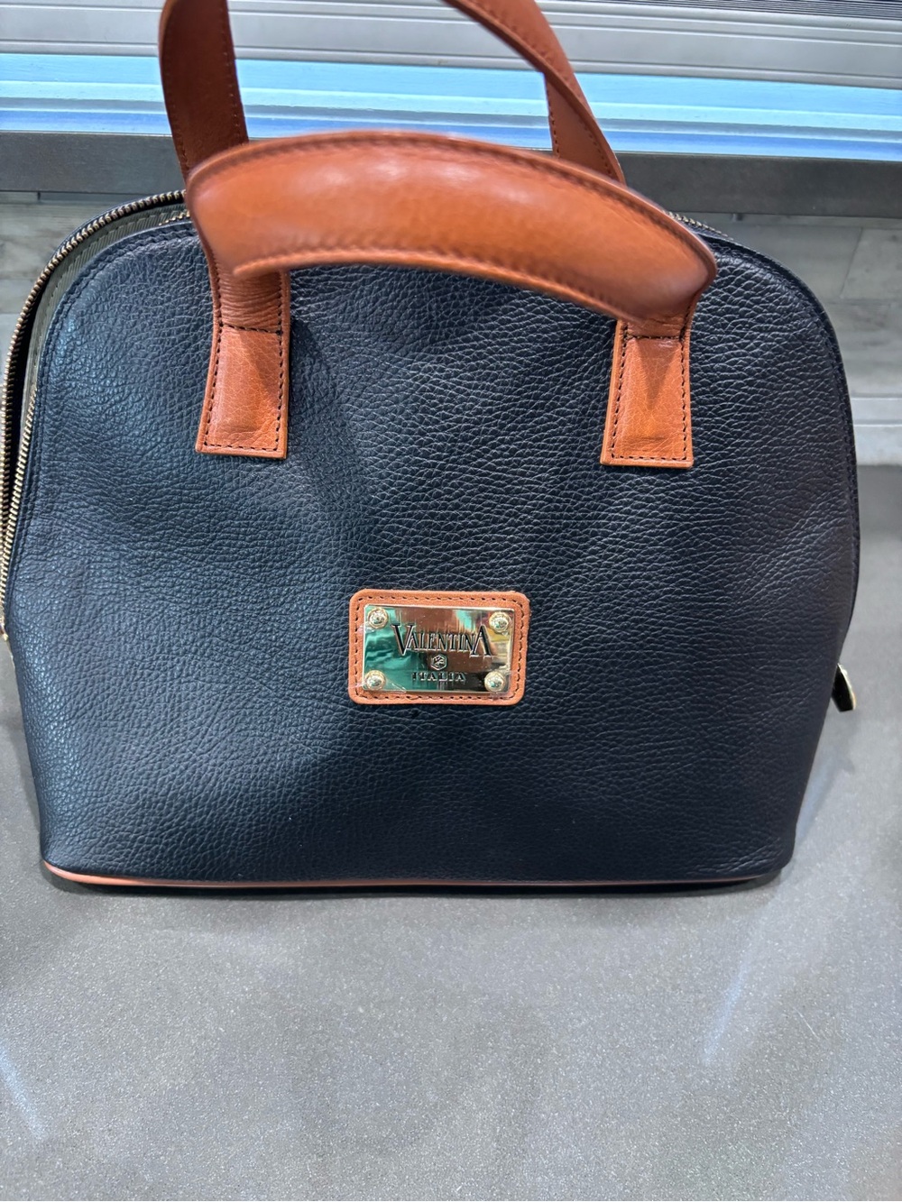 Valentina Black and Brown Pebbled Leather Bag